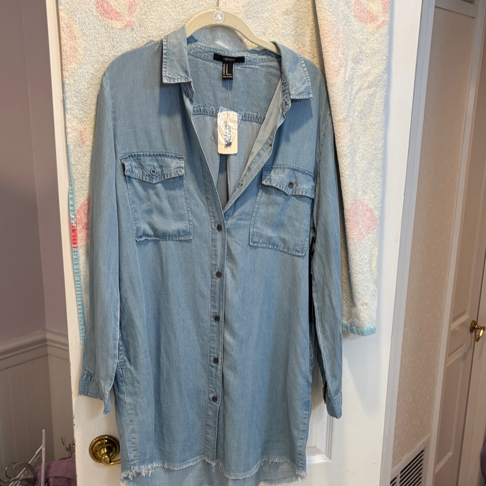 NWT Forever 21 Light Blue Denim Shirt Dress